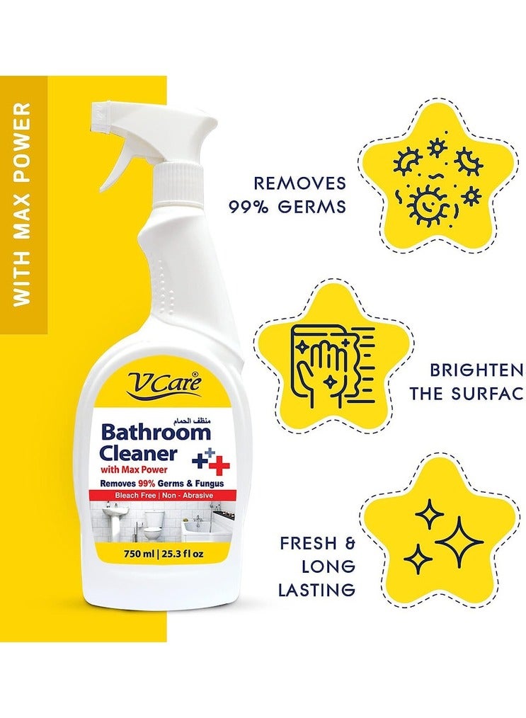 VCare Bleach Free Bathroom Cleaner Trigger  With Maximum Power 2 x 750ml - Image 3