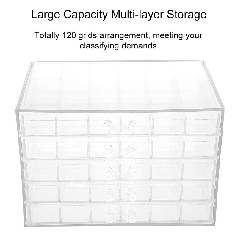klarako 120 Grids Transparent Nail Art Storage Box, 5-layer Drawer, Water and Dust Resistant, Elegant Appearance, Large Capacity, Beads, Nail Art Supplies Sequence Organize - Image 4