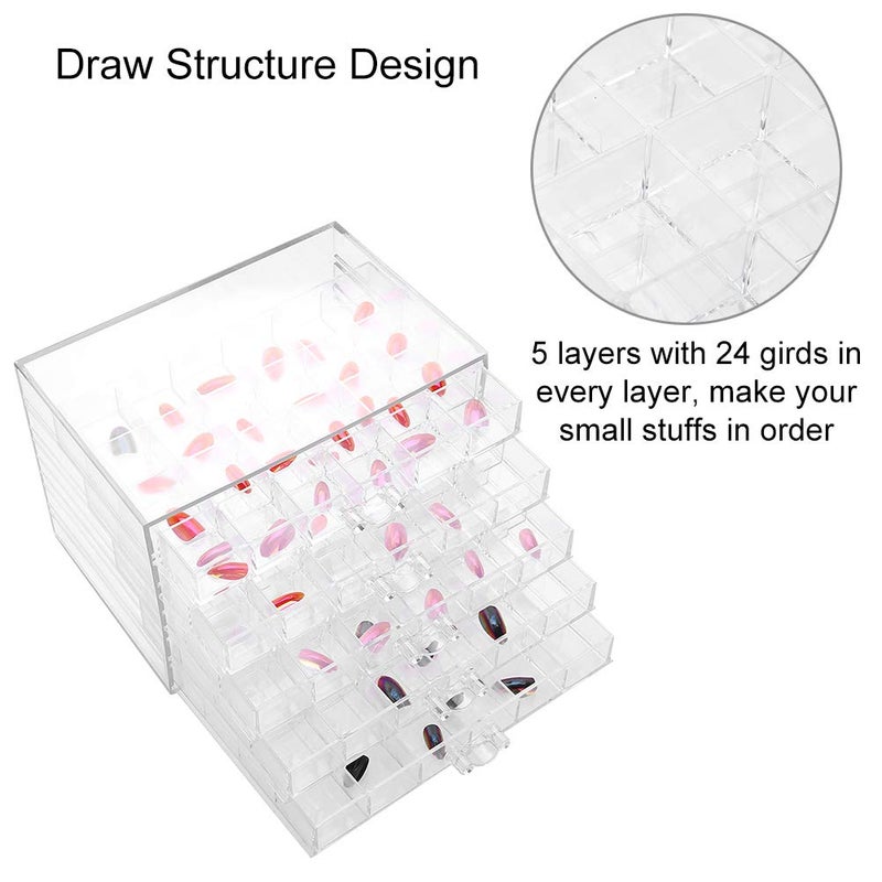 klarako 120 Grids Transparent Nail Art Storage Box, 5-layer Drawer, Water and Dust Resistant, Elegant Appearance, Large Capacity, Beads, Nail Art Supplies Sequence Organize - Image 3