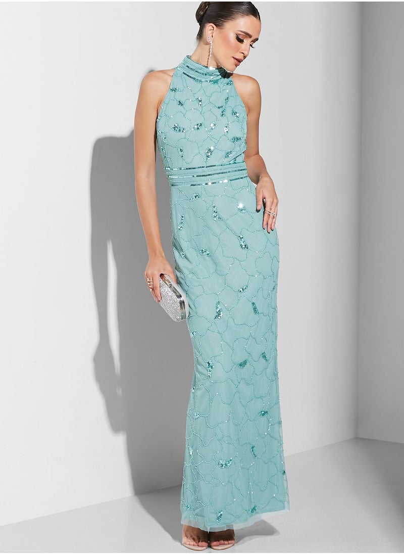 Namshi x Leen Aboushaar Embellished Halter Neck Dress  - Image 5