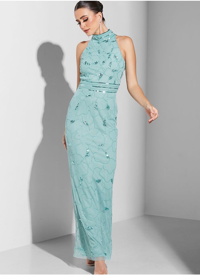 Namshi x Leen Aboushaar Embellished Halter Neck Dress  - Image 1
