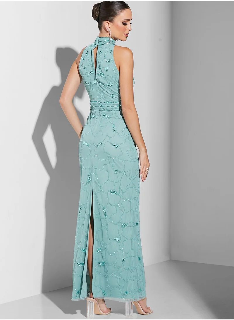 Namshi x Leen Aboushaar Embellished Halter Neck Dress