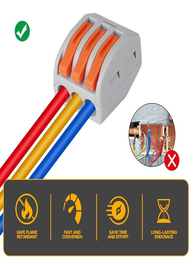 roboway موصل أسلاك ROBOWAY PCT-213 مكون من 4 قطع، كتلة طرفية بقفل زنبركي ثلاثي الأقطاب لتوصيل الكابلات، موصل توصيل سريع للأسلاك من 0.08 إلى 2.5 مم²، طرف توصيل صغير الحجم ومتين وسهل الاستخدام (عبوة من 4 قطع) - Image 3