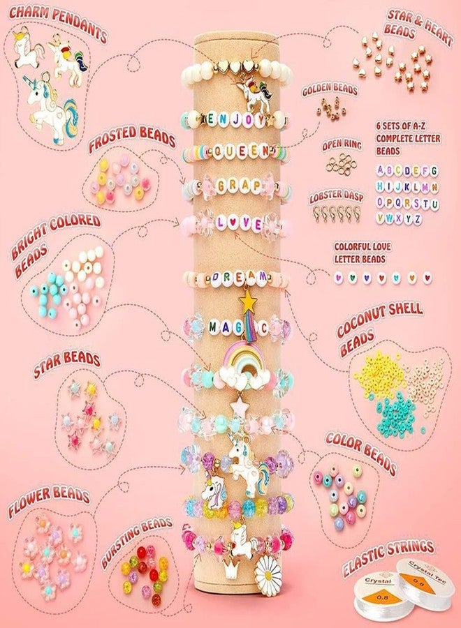MOSPROS مجموعة صنع أساور من خرز الطين للبنات - خرز بوليمر بألوان الباستيل، حروف، لؤلؤ، وزهور - تعليقات على شكل وحيد القرن، لوازم حرفية يدوية لصنع المجوهرات، فنون وحرف يدوية للأطفال - Image 2