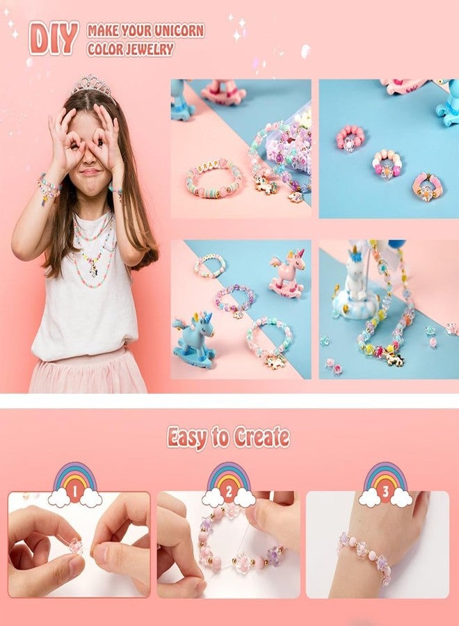 MOSPROS مجموعة صنع أساور من خرز الطين للبنات - خرز بوليمر بألوان الباستيل، حروف، لؤلؤ، وزهور - تعليقات على شكل وحيد القرن، لوازم حرفية يدوية لصنع المجوهرات، فنون وحرف يدوية للأطفال - Image 4