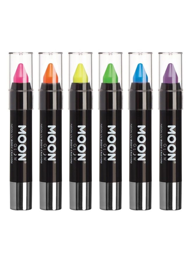 Moon Glow Blacklight Neon Face Paint Stick/Body Crayon makeup for the Face & Body - Pastel set of 6 colours - Glows brightly under blacklights - Image 1