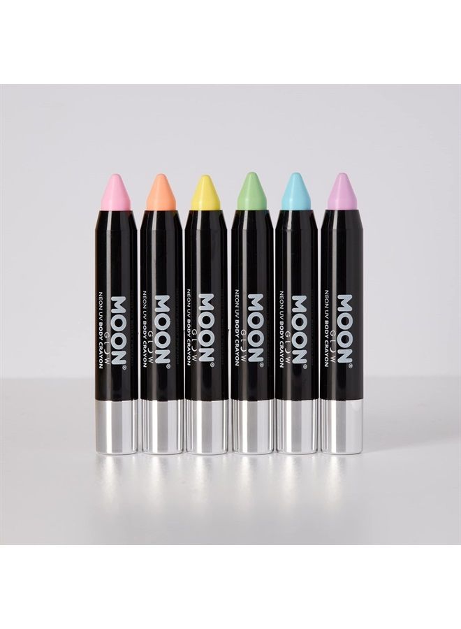 Moon Glow Blacklight Neon Face Paint Stick/Body Crayon makeup for the Face & Body - Pastel set of 6 colours - Glows brightly under blacklights - Image 2