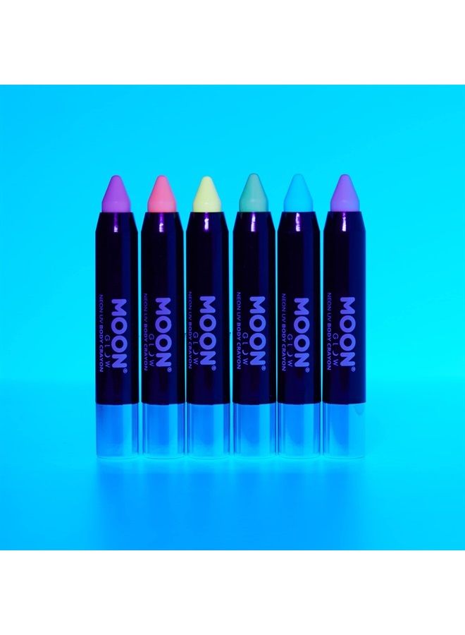 Moon Glow Blacklight Neon Face Paint Stick/Body Crayon makeup for the Face & Body - Pastel set of 6 colours - Glows brightly under blacklights - Image 3