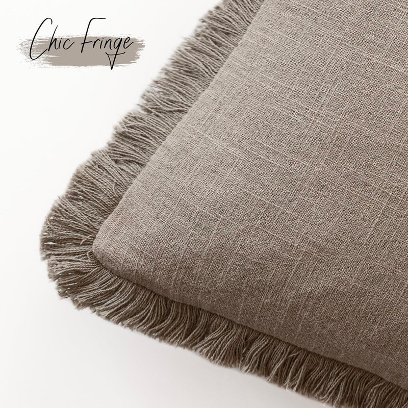 Foindtower Decorative Linen Pillow Covers, Boho Style with Fringe, Farmhouse Style, Tassels, Soft, Cover for Couch, Chair, Bed, Living Room, Interior Decor, Set of 2, 18 x 18 inch/Brown/Light Brown - Image 3
