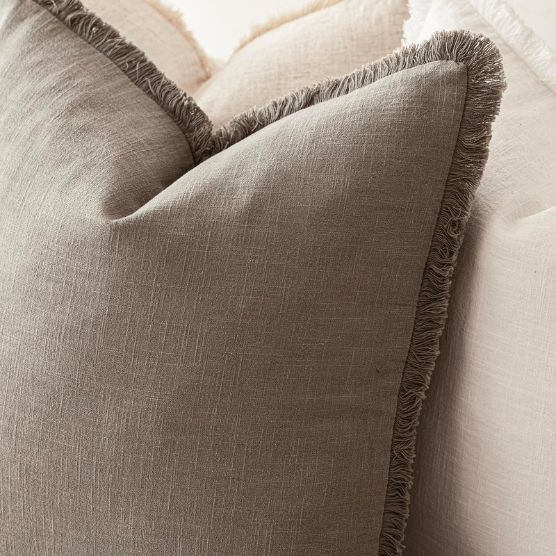 Foindtower Decorative Linen Pillow Covers, Boho Style with Fringe, Farmhouse Style, Tassels, Soft, Cover for Couch, Chair, Bed, Living Room, Interior Decor, Set of 2, 18 x 18 inch/Brown/Light Brown - Image 5