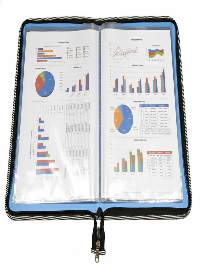 Shining Zon Zipper Display Book Folder for Documents, Certificates Multi-Utility Portfolio Folder PP Material with 10 Bound Plastic Binder Sleeves, Size FC (fullscap), Sky Blue Colour, Set of 2 - Image 4