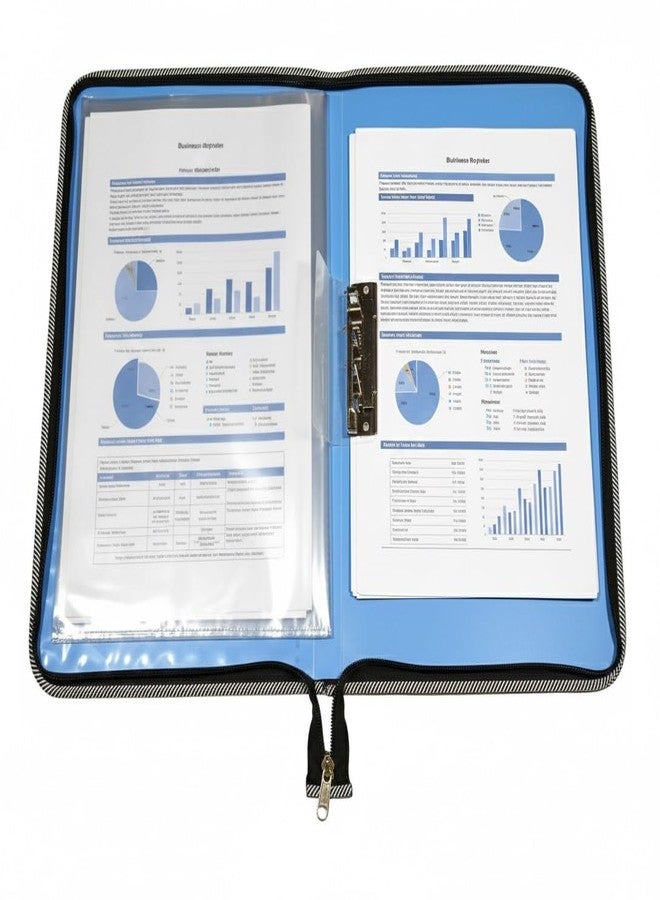 Shining Zon Zipper Display Book Folder for Documents, Certificates Multi-Utility Portfolio Folder PP Material with 10 Bound Plastic Binder Sleeves, Size FC (fullscap), Sky Blue Colour, Set of 2 - Image 5