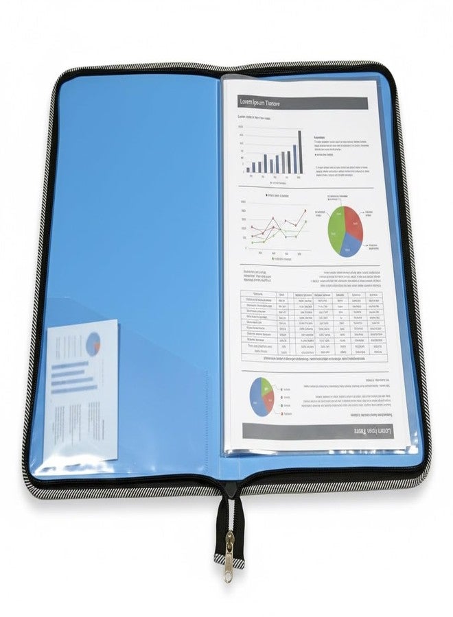 Shining Zon Zipper Display Book Folder for Documents, Certificates Multi-Utility Portfolio Folder PP Material with 10 Bound Plastic Binder Sleeves, Size FC (fullscap), Sky Blue Colour, Set of 2 - Image 3