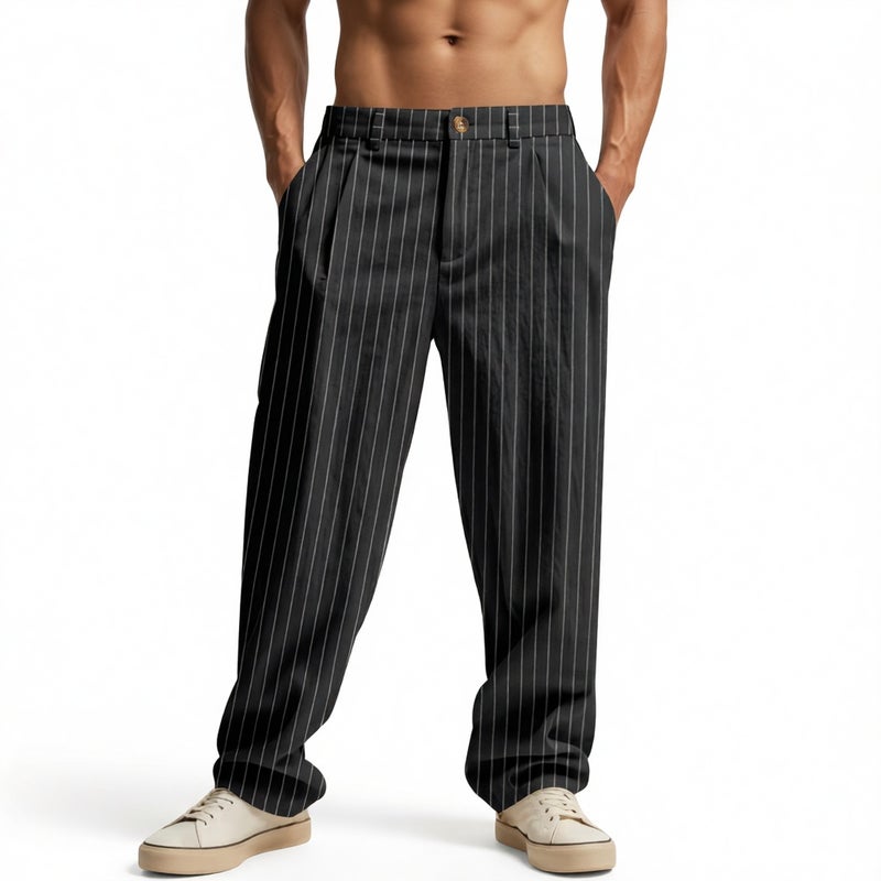 Men's Striped Linen Straight Leg Casual Pants - Image 1
