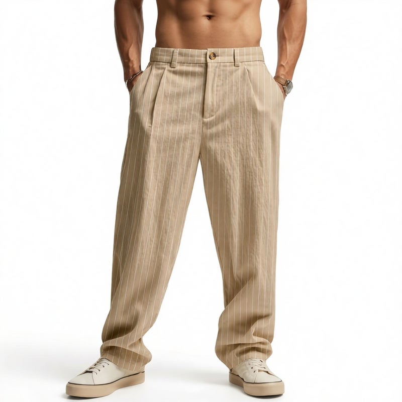 Men's Striped Linen Straight Leg Casual Pants - Image 4