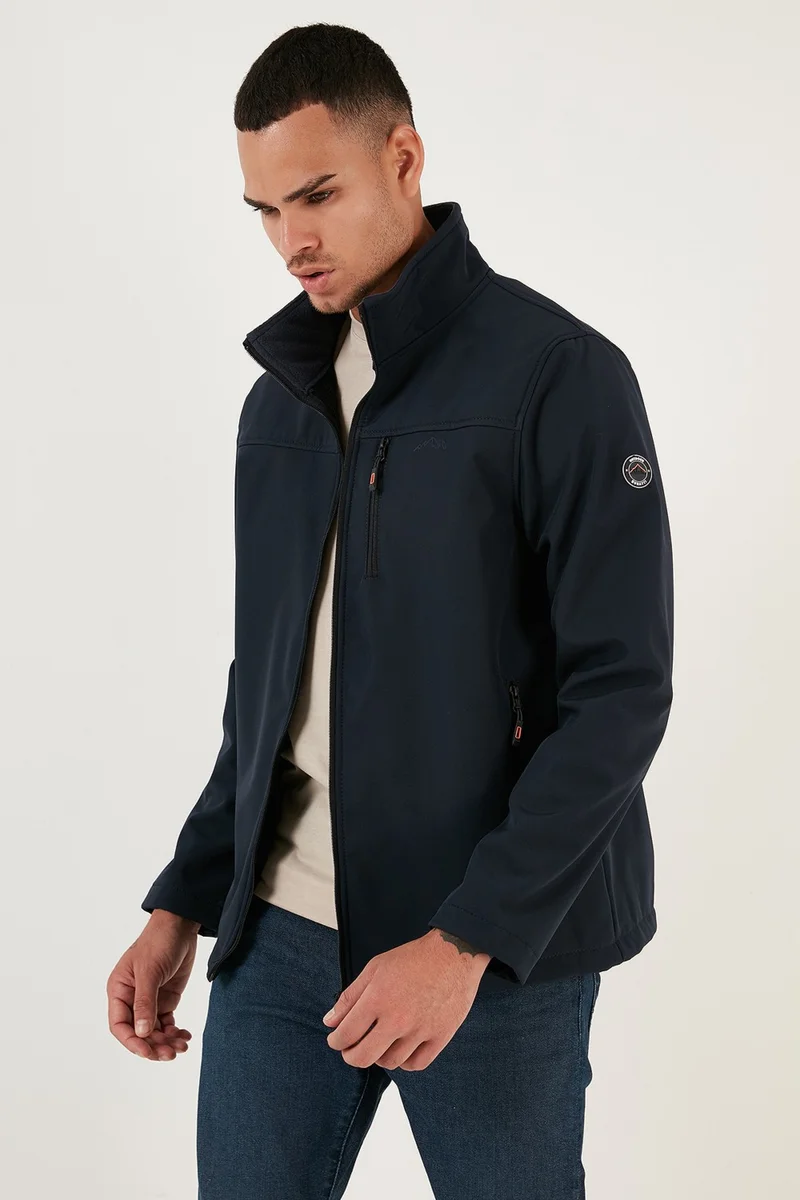 بوراتي معطف رجالي رفيع مقاوم للماء بياقة واقفة من السوفت شيل - COAT 649003