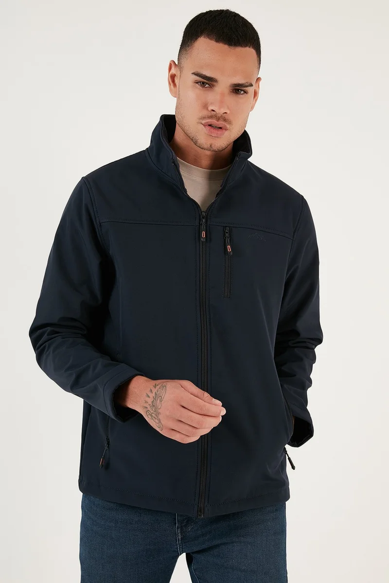 بوراتي معطف رجالي رفيع مقاوم للماء بياقة واقفة من السوفت شيل - COAT 649003