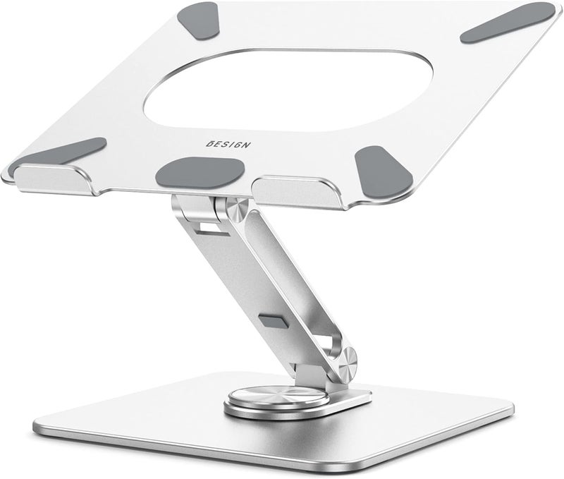 BESIGN Care processed raw material LSX7 Laptop Stand, 360 Angle Adjustable Rotating Base, Ergonomic Adjustable Laptop Stand, Computer Riser Stand Compatible with Laptops Between 10-15.6" (Silver) Upgraded general grade quality - Image 1