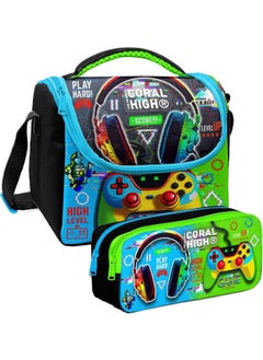 CORAL HIGH Headphone Game Patterned Boy Thermal Insulated Lunch Bag and Pencil Case Set  - Image 1