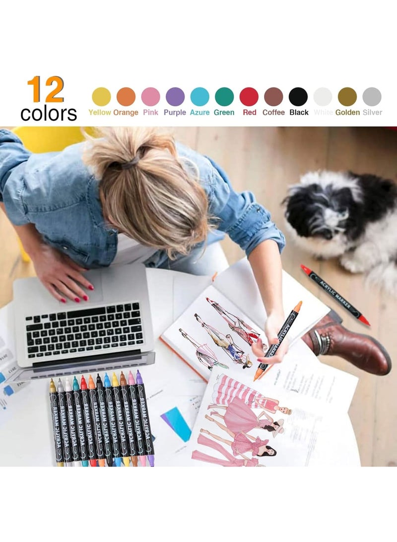 SOLARAE Acrylic Markers, 12 Colors Dual Tip Acrylic Paint Pens Markers, Premium Acrylic Markers, Paint Pens Paint Markers for Wood, Rock Painting, Glass, DIY Crafts, Canvas, Stone - Image 5