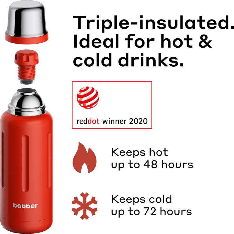 BOBBER 34 oz Stainless Steel Thermo Bottle for Hot Tea, Coffee, and Cold Drinks â€“ BPA-Free, Dishwasher Safe Vacuum Insulated Water Bottle for Hot Drinks â€“ Keeps Hot for 48 Hours (Red) - Image 2