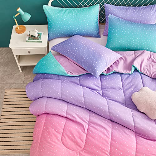 Yogeneg Rainbow Comforter Set Full/Queen Size for Teen Girls&Boys Women,Metallic Star Moon Printed Mermaid Comforter with 2 Pillowcase, Microfiber 3 Piece Bedding Set,All Season (Rainbow B, Queen) - Image 3