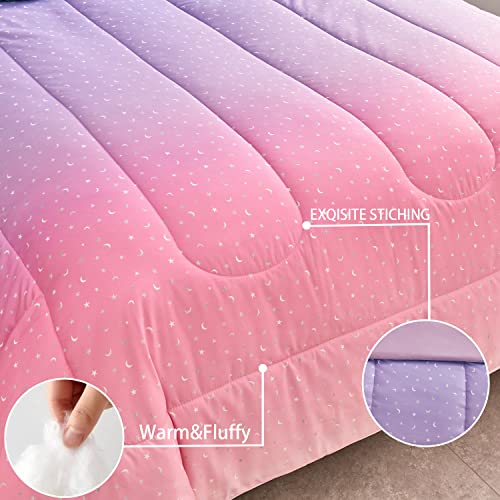 Yogeneg Rainbow Comforter Set Full/Queen Size for Teen Girls&Boys Women,Metallic Star Moon Printed Mermaid Comforter with 2 Pillowcase, Microfiber 3 Piece Bedding Set,All Season (Rainbow B, Queen) - Image 5
