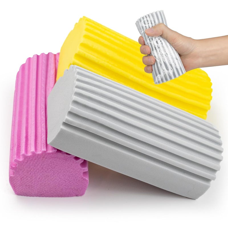 BITOPE BITOPE 3 Pack Natural Duster Magical Dust Cleaning Sponge Duster for Cleaning Venetian Wooden Blinds Vents Radiators Skirting Boards Gray PinkYellow 