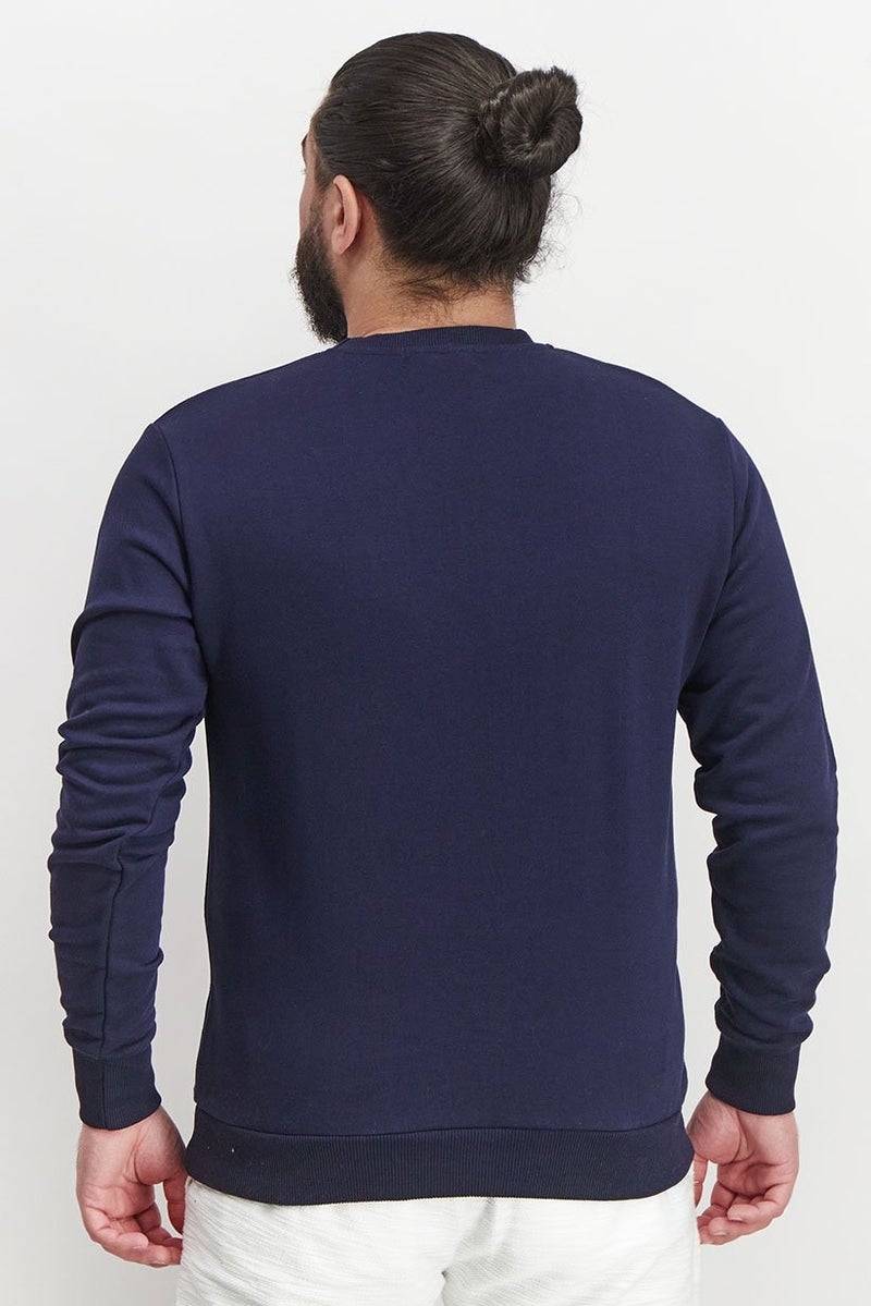 Baldinini Men Crew Neck Brand Logo Long Sleeves Sweatshirt, Navy Blue - Image 2