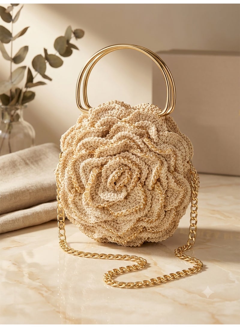 Women's shoulder bag in the shape of a rose, handmade from crocheted yarn. - Image 1
