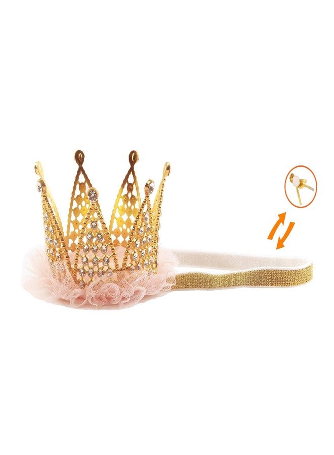 Nishine 2.9"x2.2" Toddler Girls Crown Headband with Replaceable Band Adjustable Hair Band Photography (Gold, Replaceable Band) - Image 1