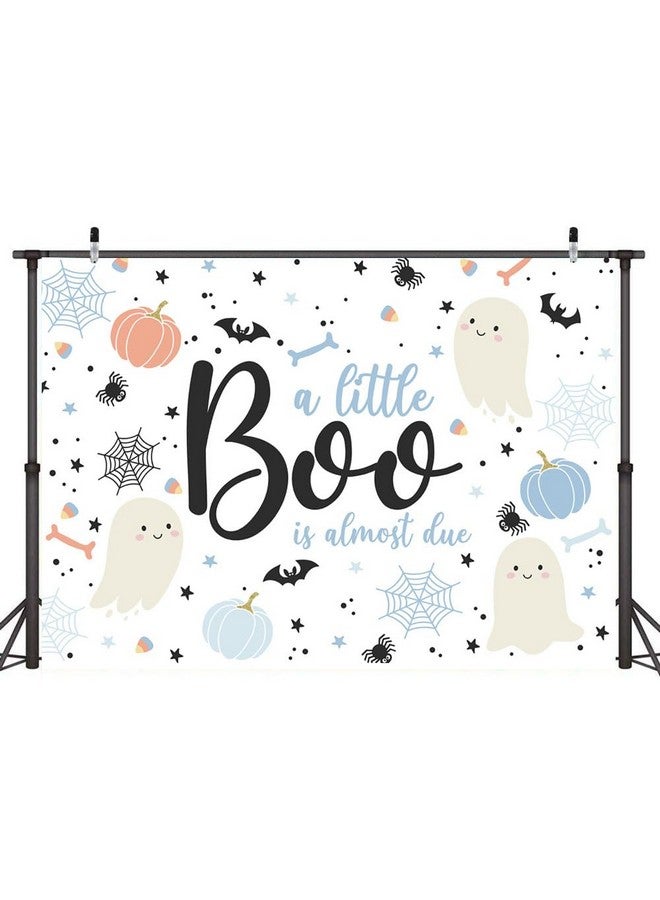 Ticuenicoa 6×4Ft Halloween Baby Shower Backdrop A Little Boo Is Almost Due Blue Ghost Bat Pumpkin Boys Kids Hey Boo 1St Birthday Party Photography Background First Birthday Party Banner Decor - Image 2