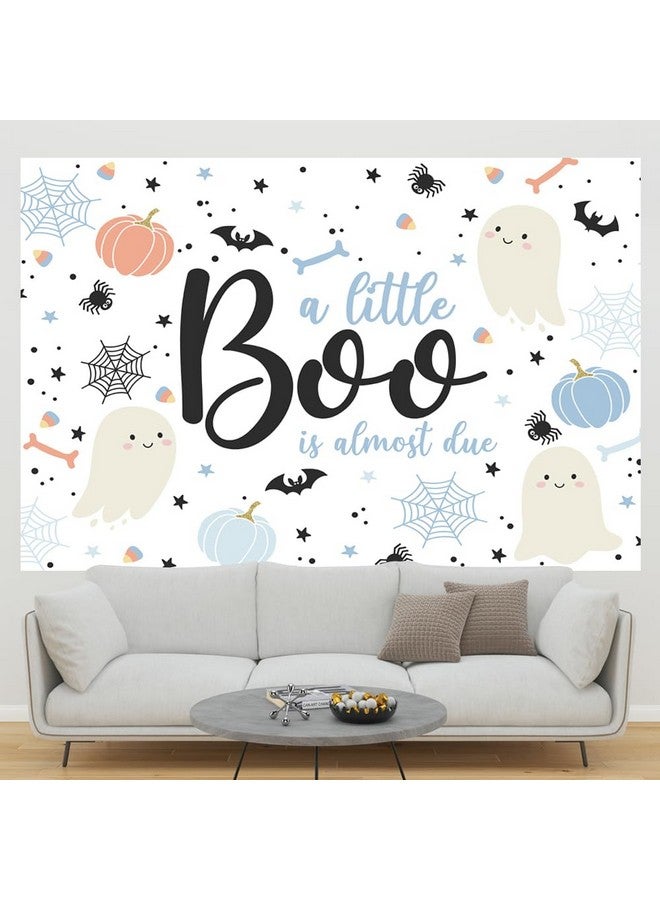 Ticuenicoa 6×4Ft Halloween Baby Shower Backdrop A Little Boo Is Almost Due Blue Ghost Bat Pumpkin Boys Kids Hey Boo 1St Birthday Party Photography Background First Birthday Party Banner Decor - Image 4