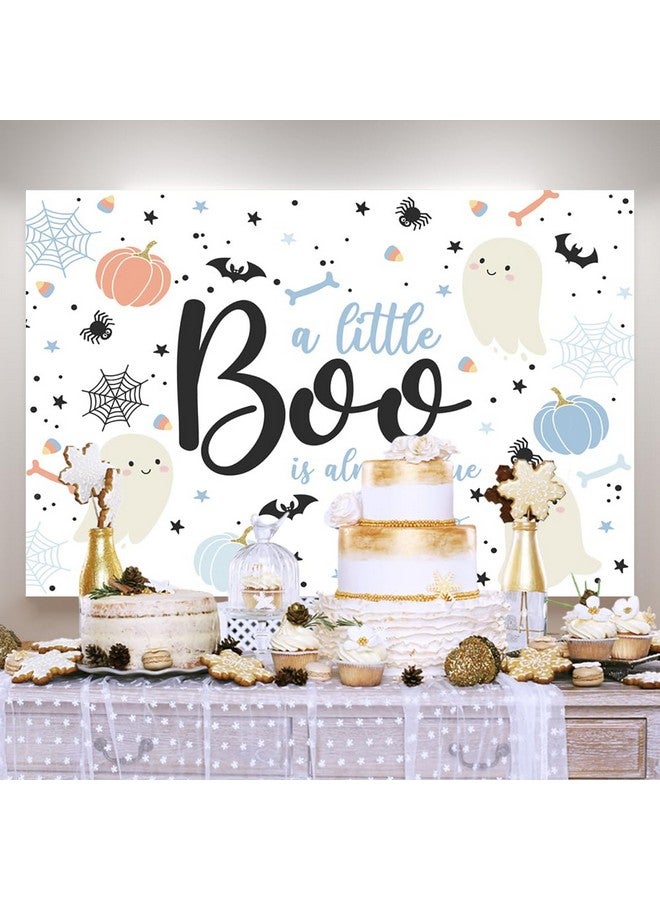 Ticuenicoa 6×4Ft Halloween Baby Shower Backdrop A Little Boo Is Almost Due Blue Ghost Bat Pumpkin Boys Kids Hey Boo 1St Birthday Party Photography Background First Birthday Party Banner Decor - Image 3