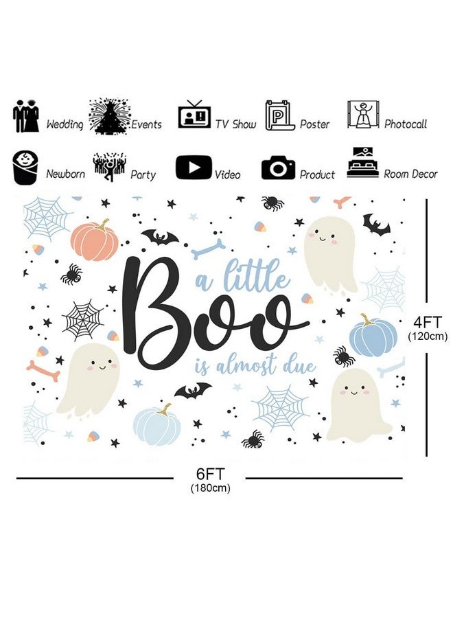 Ticuenicoa 6×4Ft Halloween Baby Shower Backdrop A Little Boo Is Almost Due Blue Ghost Bat Pumpkin Boys Kids Hey Boo 1St Birthday Party Photography Background First Birthday Party Banner Decor - Image 5