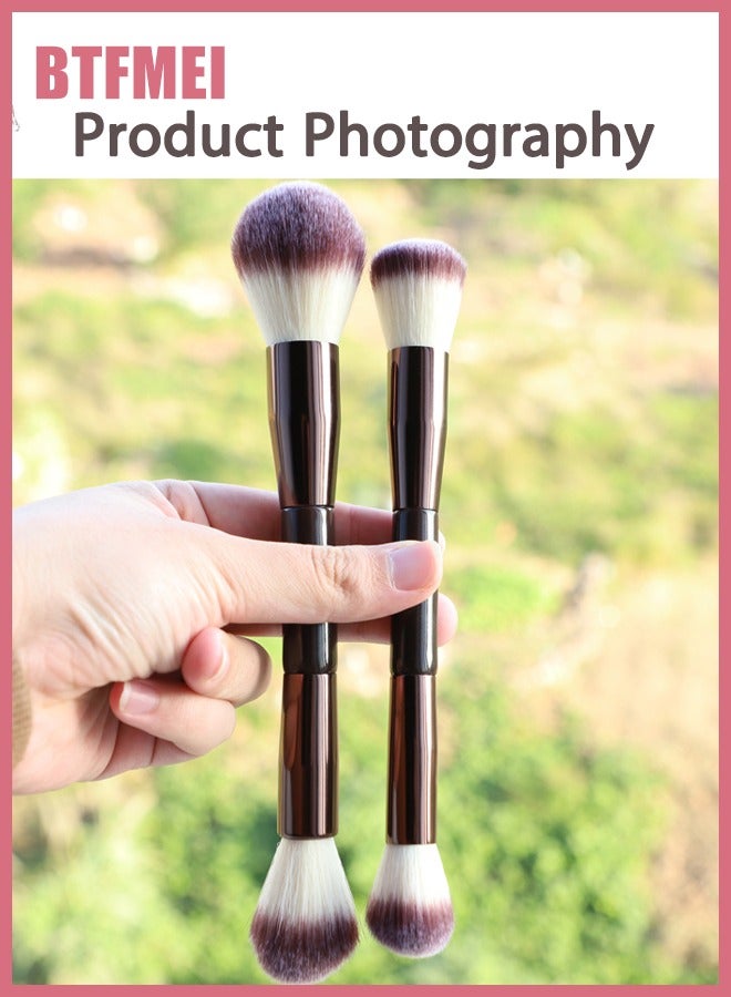 بتفمي مؤسسة مزدوجة النهاية وفرشة مسحوق - فرشاة مكياج مزدوجة النهاية مع رؤوس مستديرة - فرشات صناعية ناعمة للسائلات والكريم والمسحوق والاحمراء والمغطية - أداة خلط مهنية وصديقة للسفر - Image 5
