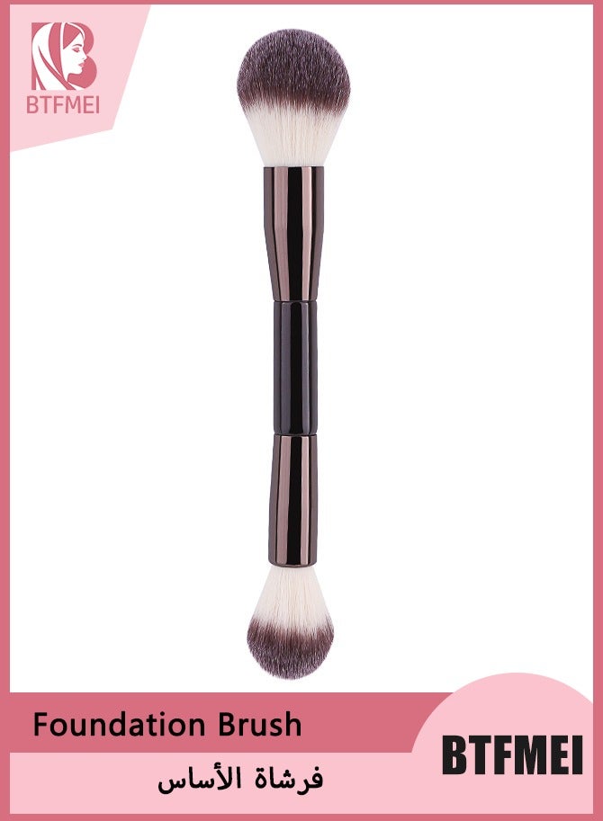 بتفمي مؤسسة مزدوجة النهاية وفرشة مسحوق - فرشاة مكياج مزدوجة النهاية مع رؤوس مستديرة - فرشات صناعية ناعمة للسائلات والكريم والمسحوق والاحمراء والمغطية - أداة خلط مهنية وصديقة للسفر - Image 1
