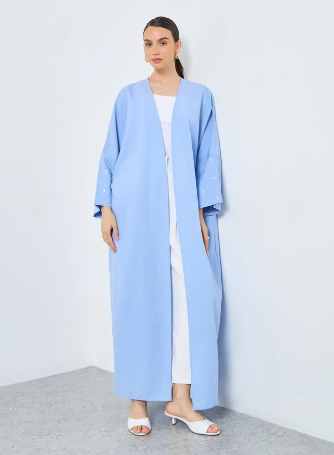تايك تو Take Two Embroidered Sleeve Open Front Abaya