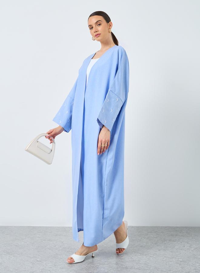 Take Two Embroidered Sleeve Open Front Abaya - Image 1