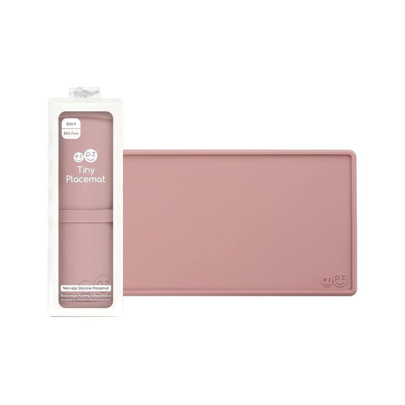 ezpz Tiny Placemat (Blush) - 6 Months+ - Non-Slip, 100% Silicone Placemat for Infants and Toddlers - Fits on Most Highchair Trays - Rolls-Up - Baby Led Weaning Supplies - Image 1