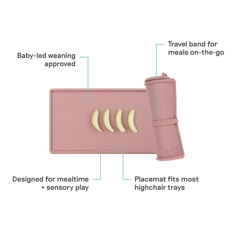 ezpz Tiny Placemat (Blush) - 6 Months+ - Non-Slip, 100% Silicone Placemat for Infants and Toddlers - Fits on Most Highchair Trays - Rolls-Up - Baby Led Weaning Supplies - Image 2