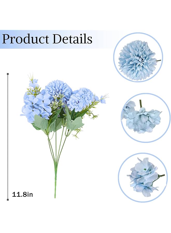 DHB tech Artificial Flowers 5 Pronged Combination Flower 3 Pcs Five Pronged Faux Flowers Real Touch Fake Flower Artificial Flower Decor For Outdoor Wedding Office Home Decor Table Centerpieces Blue - Image 2