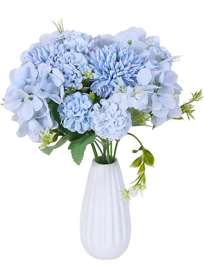 DHB tech Artificial Flowers 5 Pronged Combination Flower 3 Pcs Five Pronged Faux Flowers Real Touch Fake Flower Artificial Flower Decor For Outdoor Wedding Office Home Decor Table Centerpieces Blue - Image 1