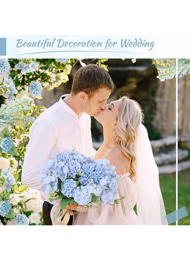 DHB tech Artificial Flowers 5 Pronged Combination Flower 3 Pcs Five Pronged Faux Flowers Real Touch Fake Flower Artificial Flower Decor For Outdoor Wedding Office Home Decor Table Centerpieces Blue - Image 5