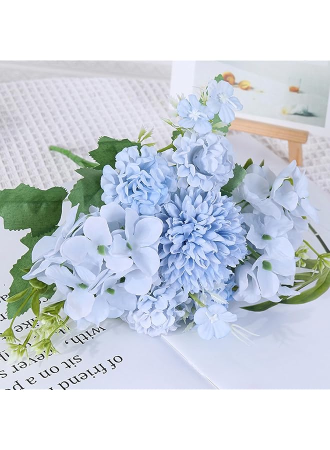 DHB tech Artificial Flowers 5 Pronged Combination Flower 3 Pcs Five Pronged Faux Flowers Real Touch Fake Flower Artificial Flower Decor For Outdoor Wedding Office Home Decor Table Centerpieces Blue - Image 3