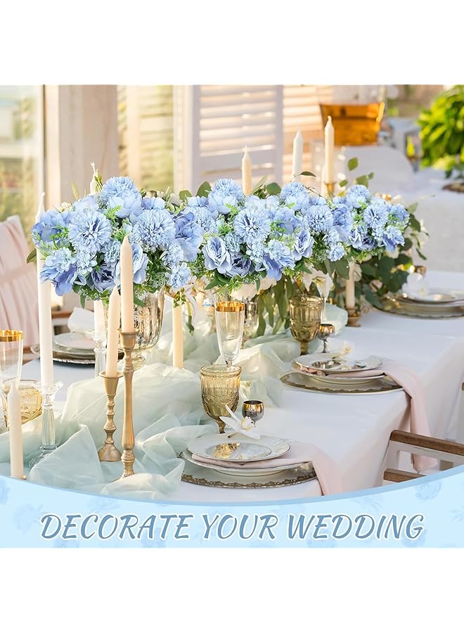 DHB tech Artificial Flowers 5 Pronged Combination Flower 3 Pcs Five Pronged Faux Flowers Real Touch Fake Flower Artificial Flower Decor For Outdoor Wedding Office Home Decor Table Centerpieces Blue - Image 4