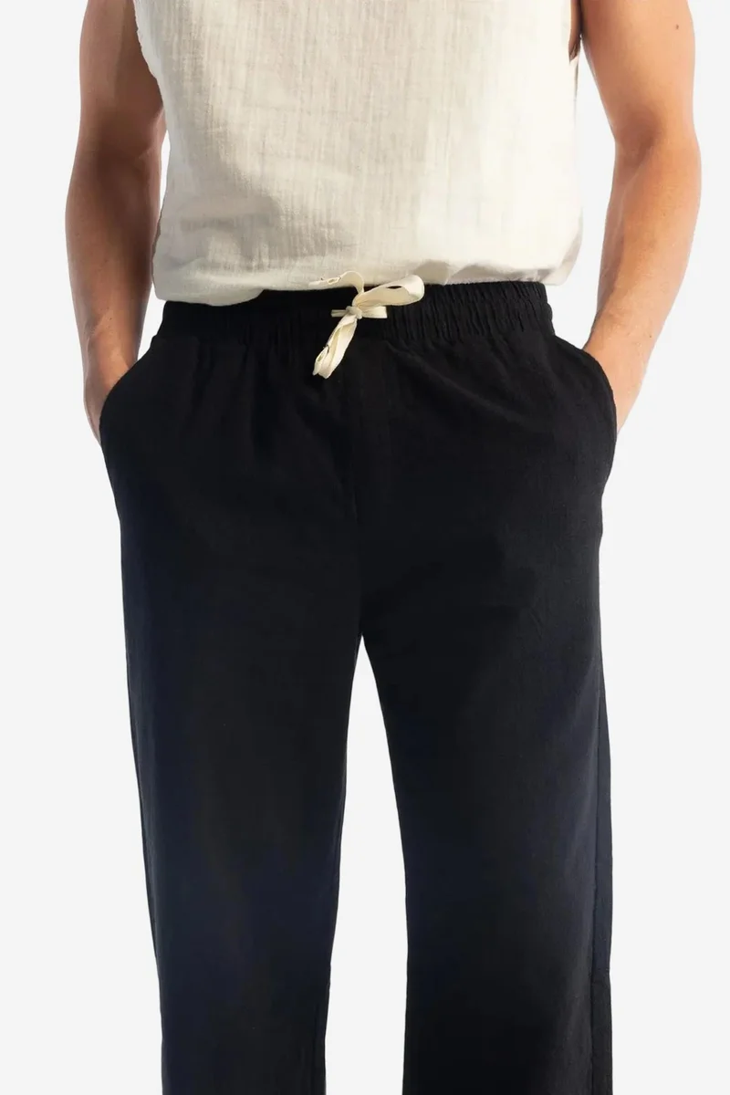 Giesto Black GIESTO Straight Leg Pants with Drawstring Waist for Men | Best Price UAE