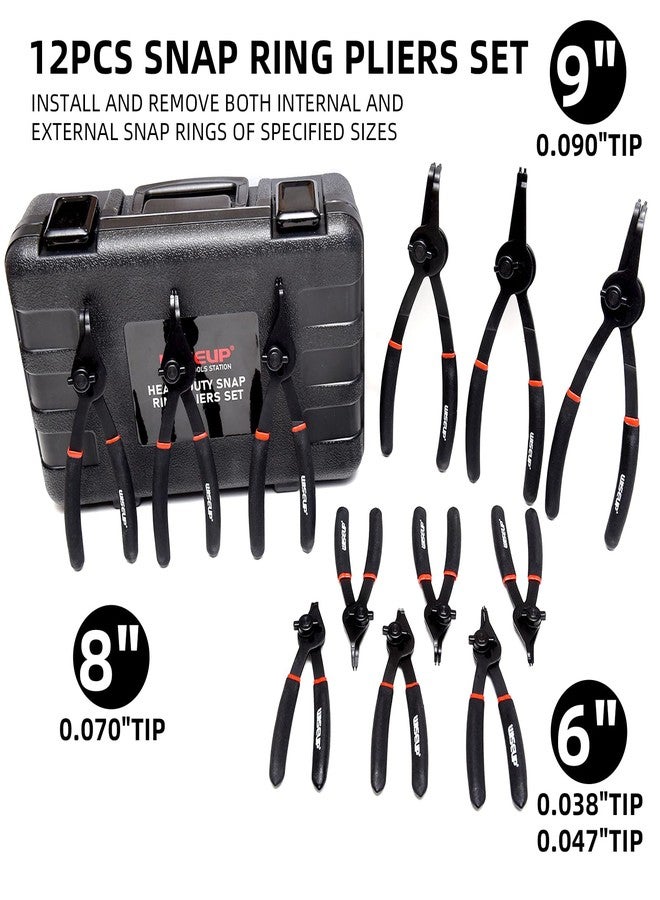 WISEUP 12 Pcs Snap Ring Pliers Set, Heavy Duty Internal/External Circlip Pliers Kit tool, Straight/Bent Jaw Tips with Storage Case for C-Clip Ring Remover - Image 2