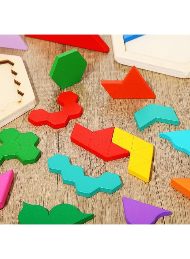 Jerify 5 Pack Wooden Hexagon Puzzle for Kid Shape Pattern Block Brain Teaser Puzzles Wood Block Puzzle Geometric Tangram Puzzle Hexagon Wooden Puzzle for Jigsaw 3D Logic IQ Game Gift (Geometry) - Image 2