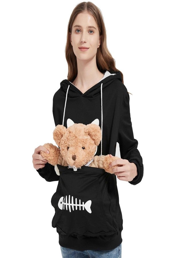 جيتس هودي بجيب أمامي للحيوانات الأليفة (أسود، مقاس كبير) - حامل للقطط والكلاب والجراء - بأكمام طويلة وجيب أمامي - للجنسين - Image 3